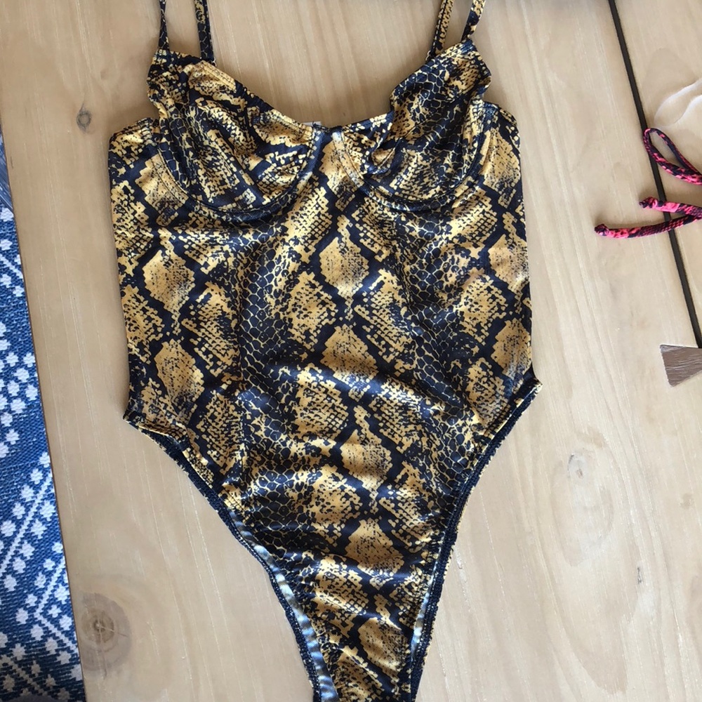 Golden yellow snakeskin bodysuit
